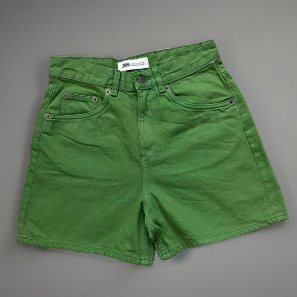 NWOT- Zara denim green shorts - Picture 1 of 6